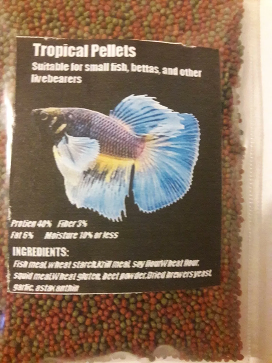 Premium floating Betta, guppy, & tropical fish pellets, .5 oz. FREE SHIPPING!